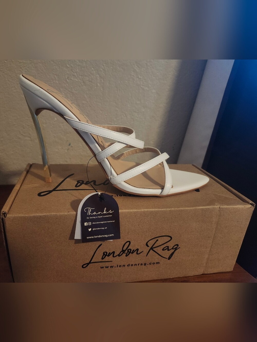 London Rag Nightclub Strappy Stiletto Mule in white, size 9.5 US. New with Tags
